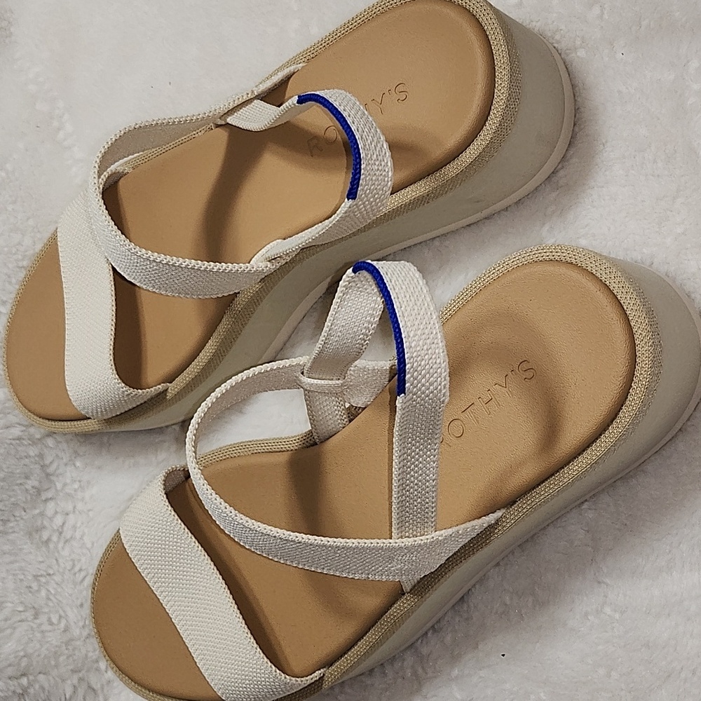 Rothy's Salt The Lightweight Wedge Sandal Cream and Tan Platform Sandals Sz 10 - Picture 16 of 16